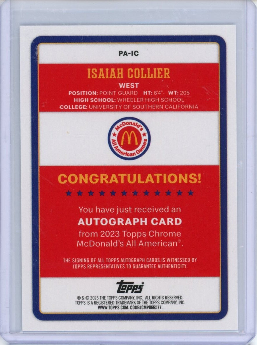2023 Topps Chrome McDonald's All American #PA-IC Isaiah Collier — back