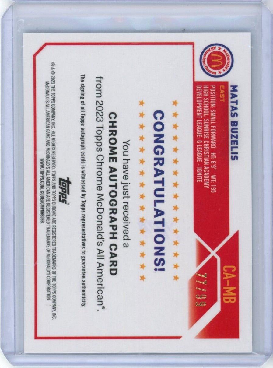2023 Topps Chrome McDonald's All American #CA-MB Matas Buzelis /99 — back