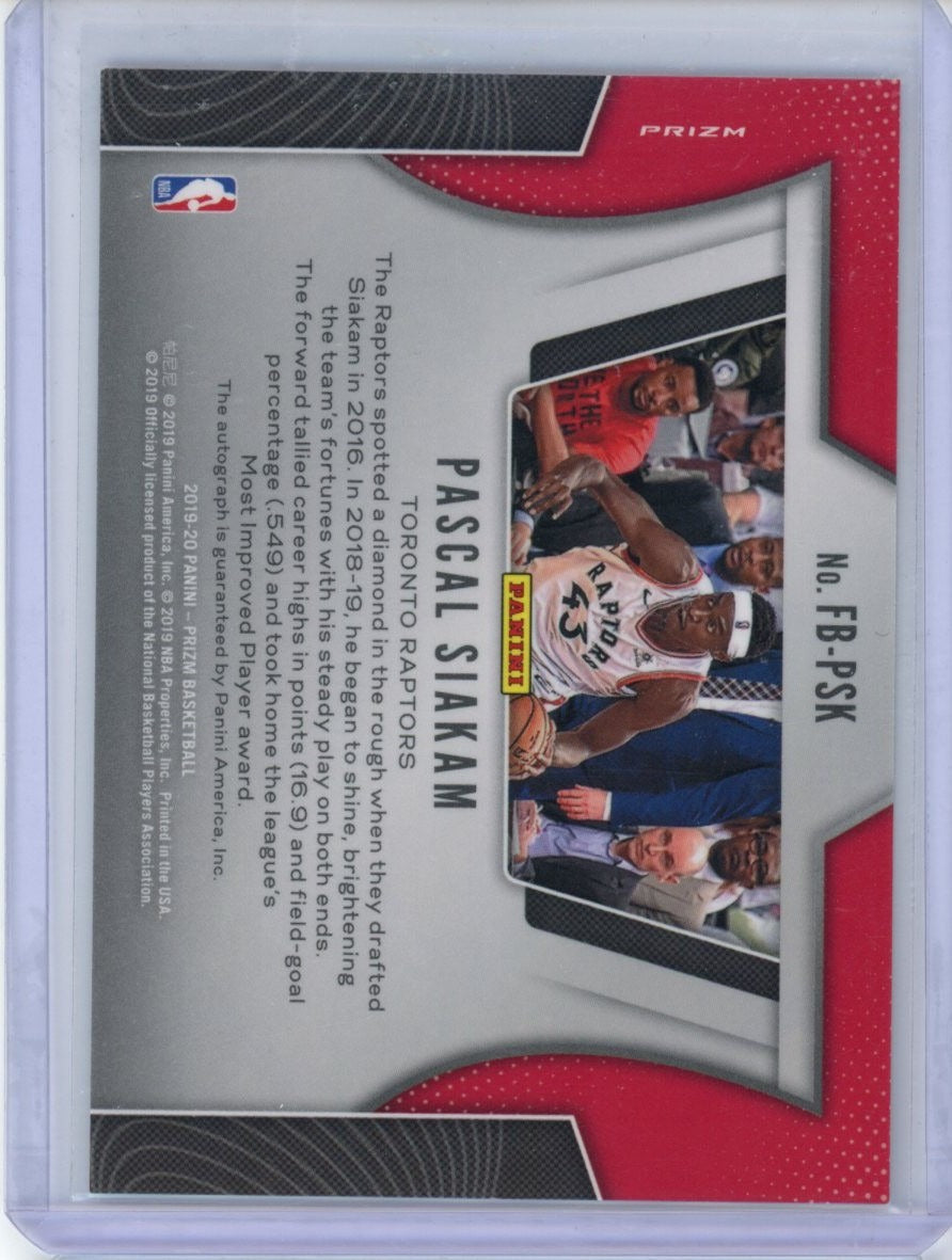 2019-20 Panini Prizm #FB-PSK Pascal Siakam — back