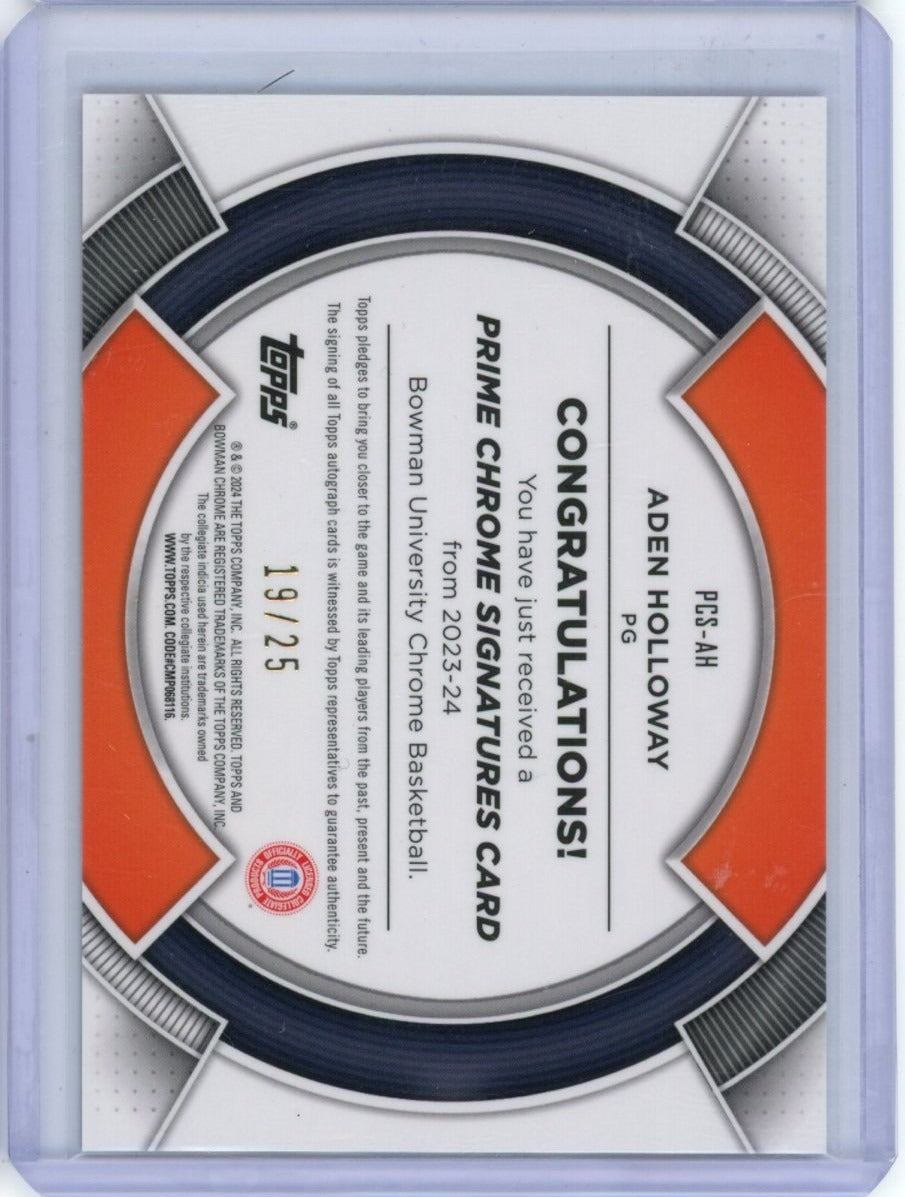 2023-24 Topps Bowman Chrome #PCS-AH Aden Holloway Orange Refractor #/25 — back