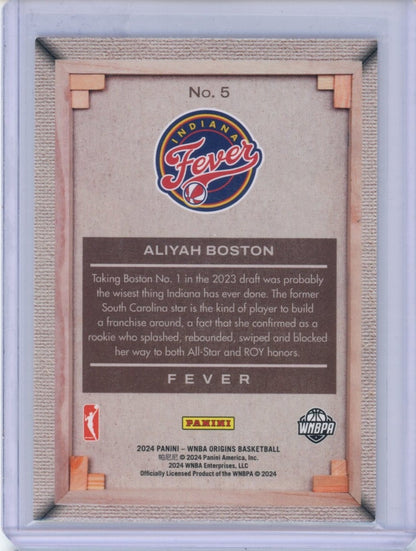 2024 Panini Origins WNBA #5 Aliyah Boston Blank Slate — back