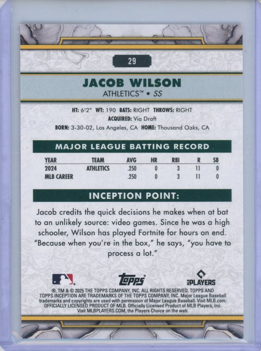 2025 Topps Inception #29 Jacob Wilson /199 — back