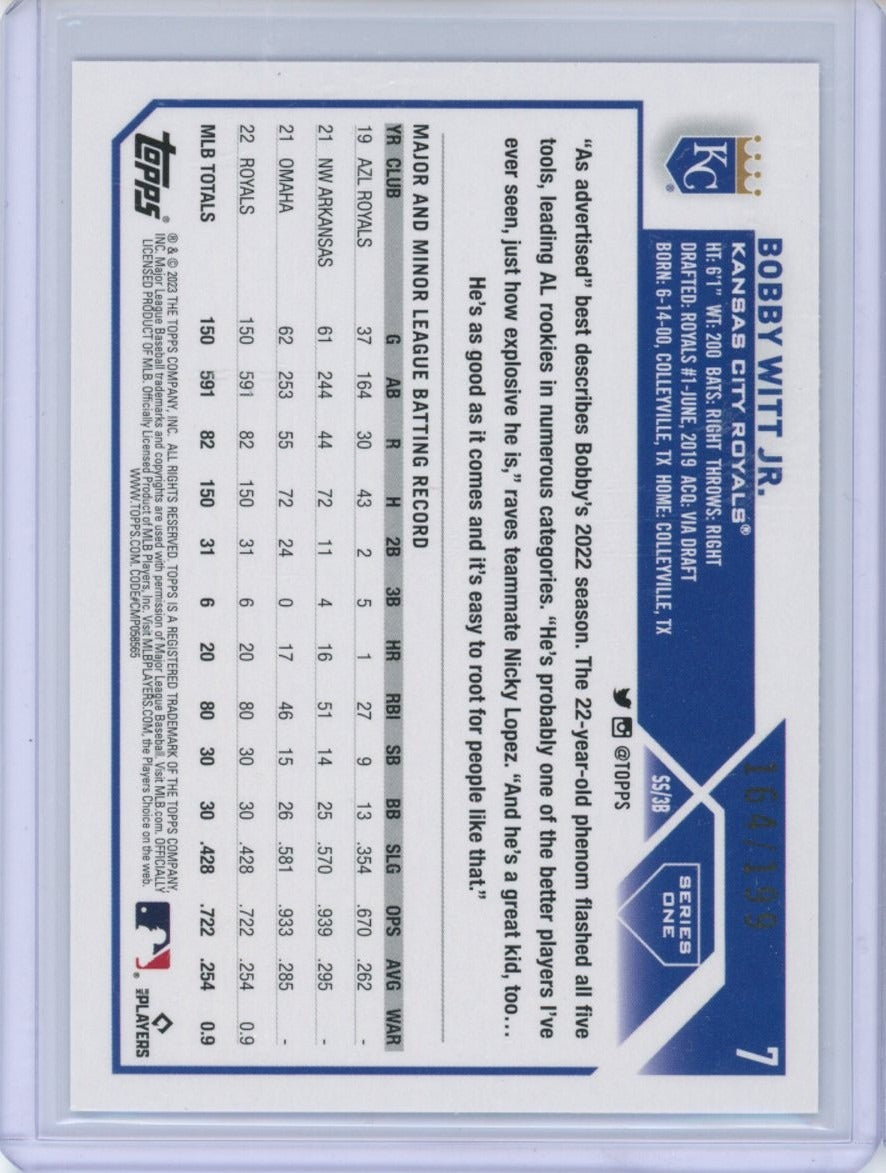 2023 Topps #7 Bobby Witt Jr. /199 — back