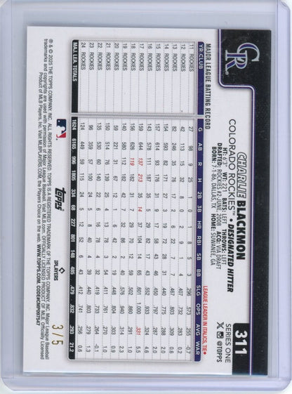 2025 Topps #311 Charlie Blackmon /5 — back
