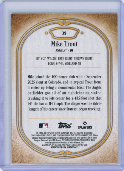 2026 Topps Tier One #39 Mike Trout /50 — back