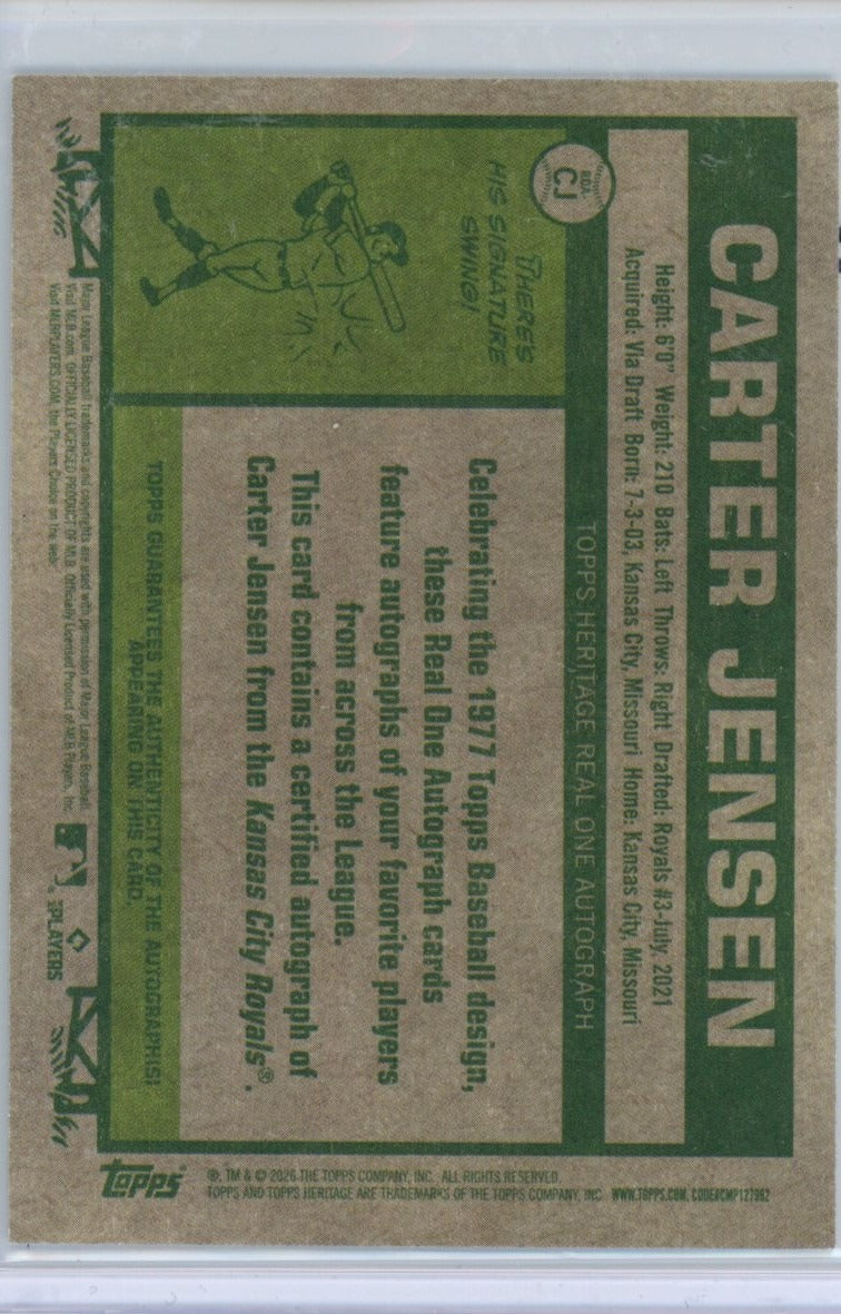 2026 Topps Heritage #ROA-CJ Carter Jensen Real One Autographs — back