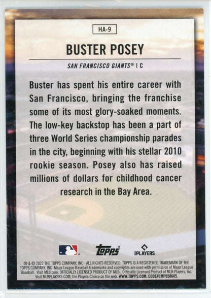 2022 Topps #HA-9 Buster Posey Home Field Advantage — back