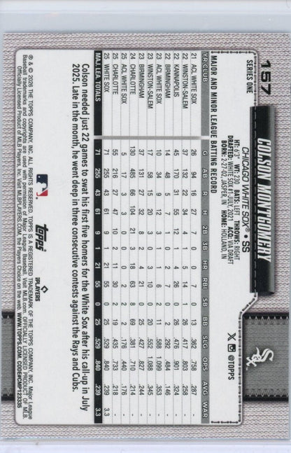 2026 Topps #157 Colson Montgomery — back