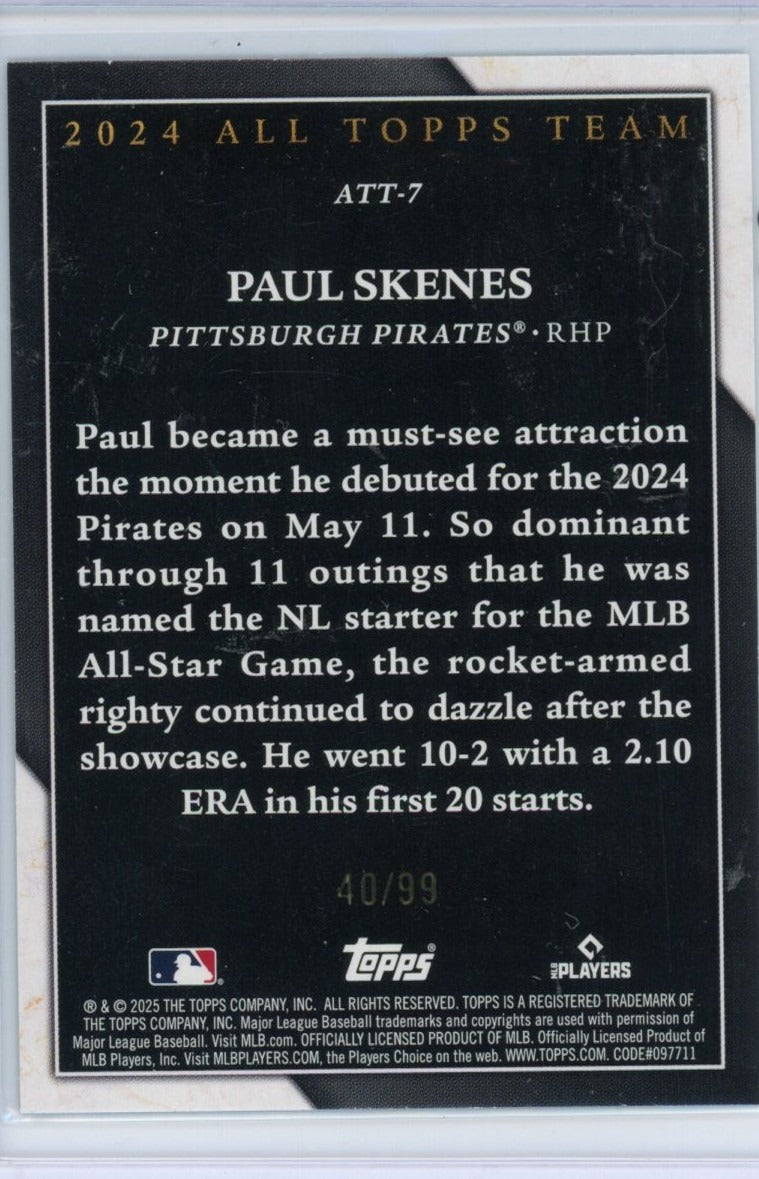2025 Topps #ATT-7 Paul Skenes 2024 All Topps Team /99 — back
