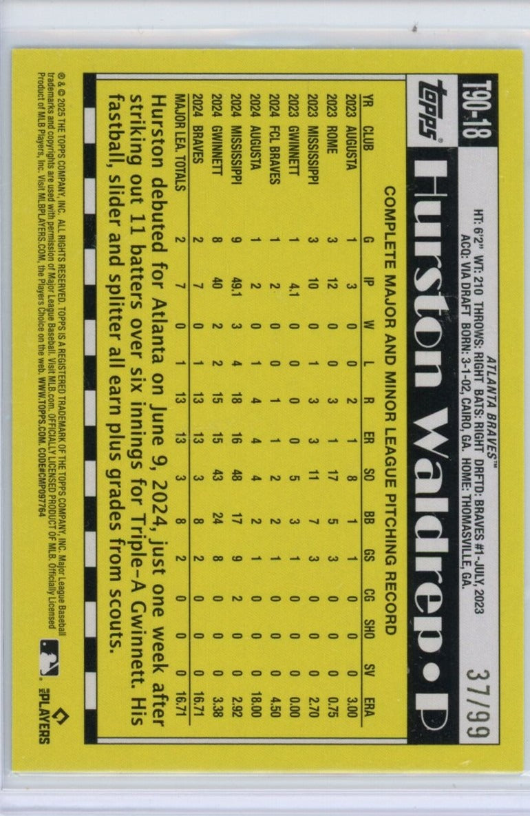 2025 Topps 35 #T90-18 Hurston Waldrep /99 — back