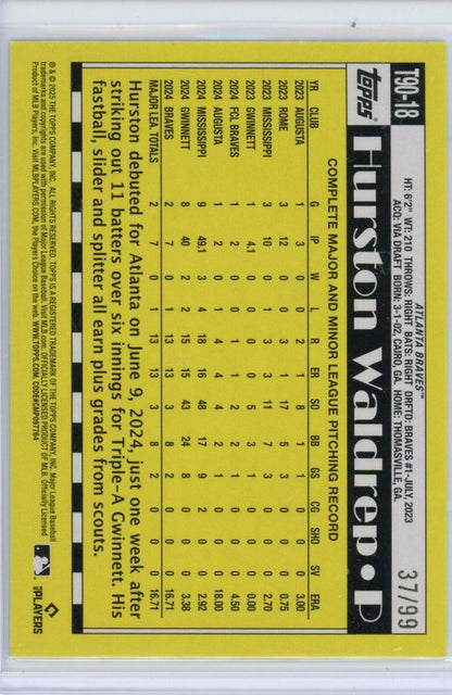 2025 Topps 35 #T90-18 Hurston Waldrep /99 — back