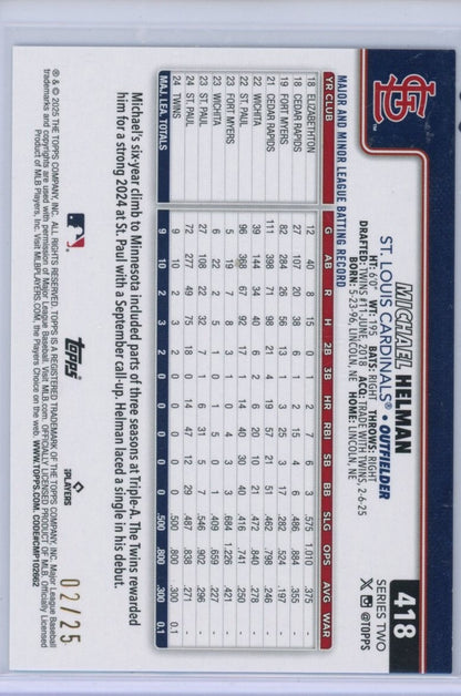 2025 Topps #418 Michael Helman Camo /25 — back