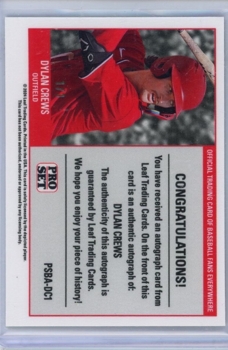 2024 Leaf Pro Set #PSBA-DC1 Dylan Crews /1 — back