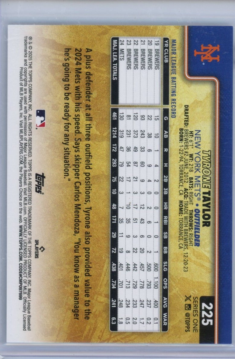 2025 Topps series one #225 Tyrone Taylor — back