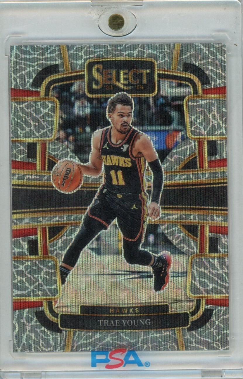 2023-24 Panini Select #43 Trae Young Silver Prizms — front