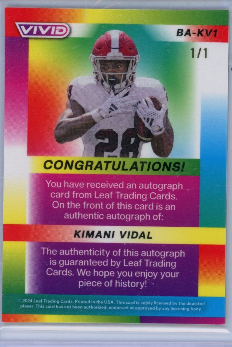 2024 Leaf Vivid #BA-KV1 Kimani Vidal /1 — back