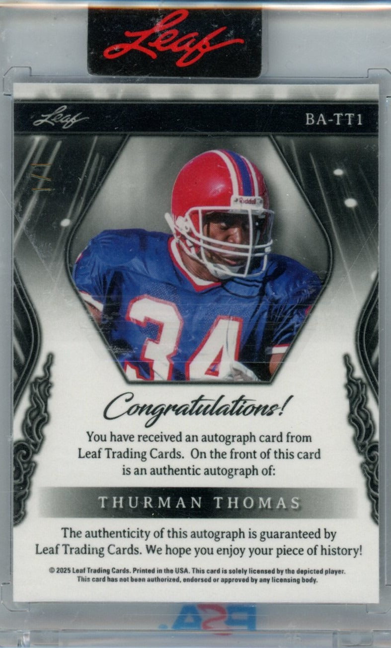 2025 Leaf Sports Heroes #BA-TT1 Thurman Thomas /1 — back