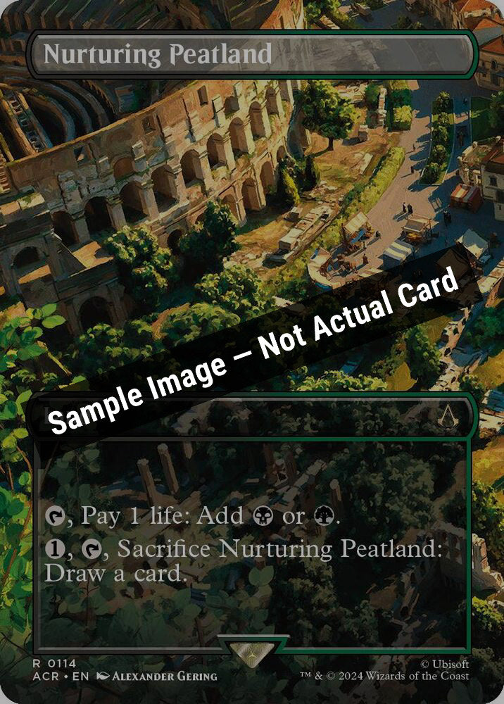 Magic,Universes Beyond: Assassin's Creed,Nurturing Peatland (Borderless) - 114,Foil,Near Mint — Sample Image, Not Actual Card