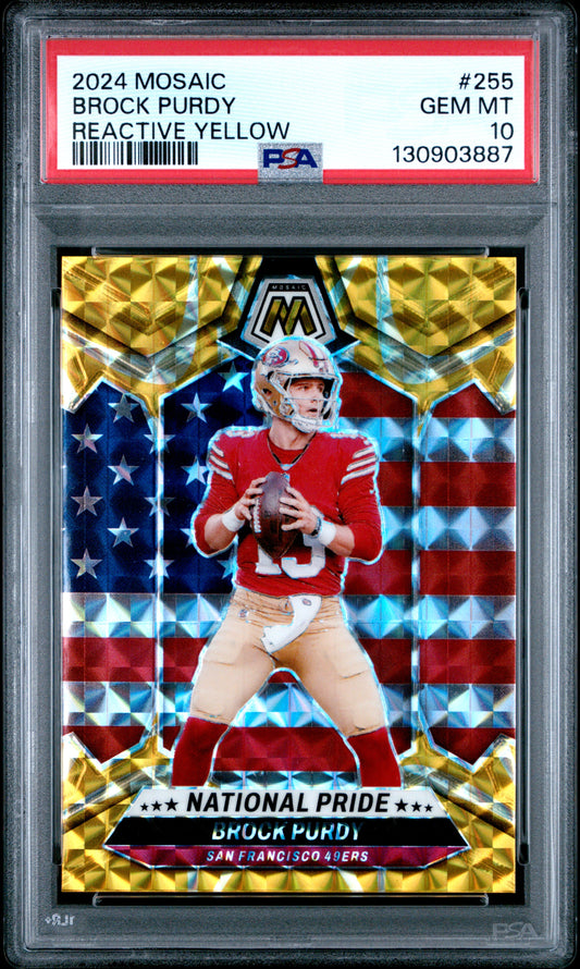 2024 PANINI MOSAIC BROCK PURDY #255 REACTIVE YELLOW PSA 10