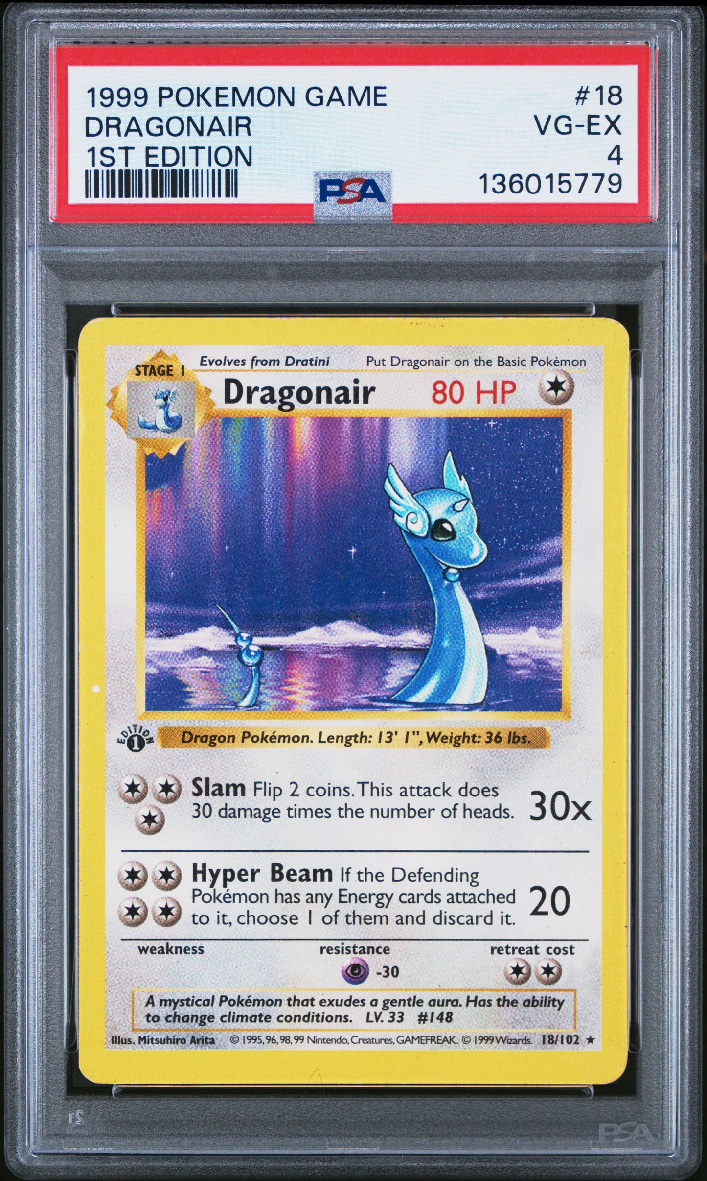 1999 POKEMON GAME DRAGONAIR #18 1ST EDITION PSA 4