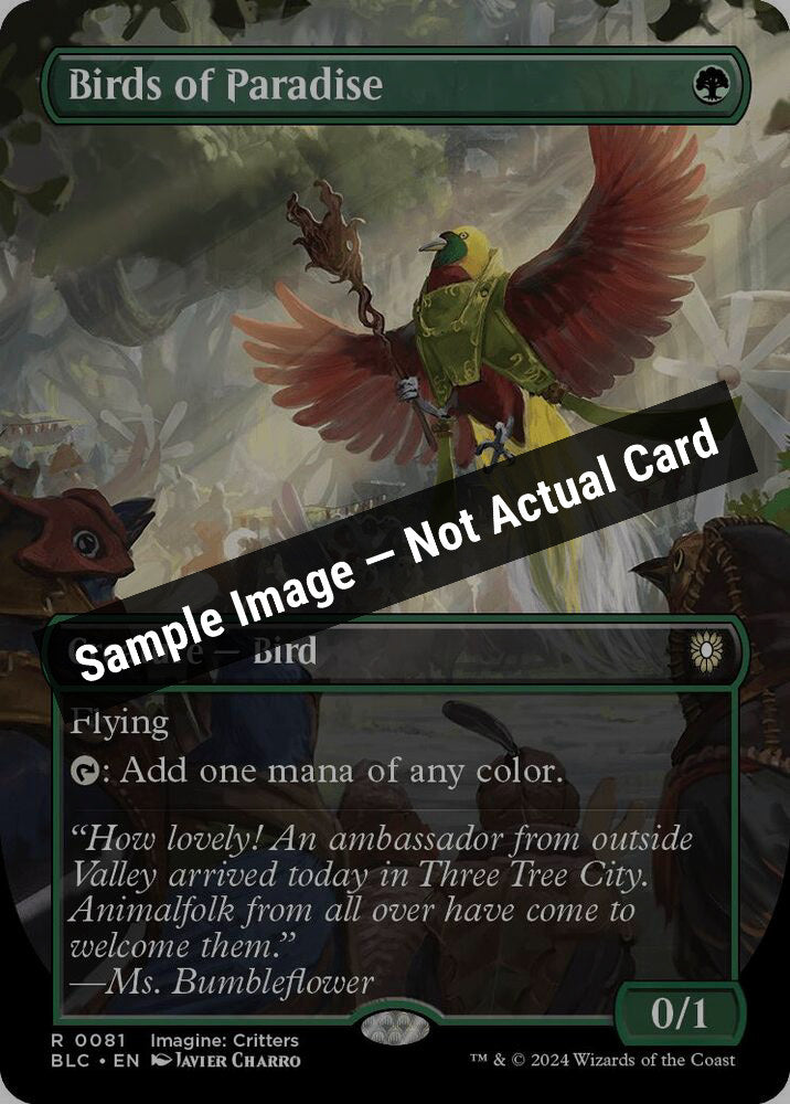 Magic,Commander: Bloomburrow,Birds of Paradise (Borderless) - 81,Normal,Near Mint — Sample Image, Not Actual Card