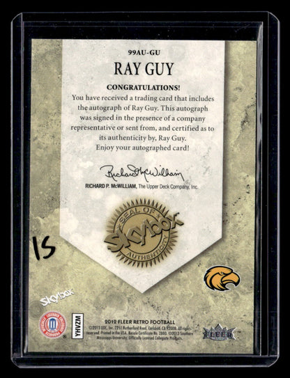 2012 Fleer Retro Ultra #99AU-GU Ray Guy Autographics 1999 — back