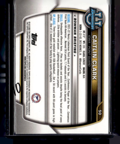 2022-23 Bowman University Chrome #50 Caitlin Clark — back