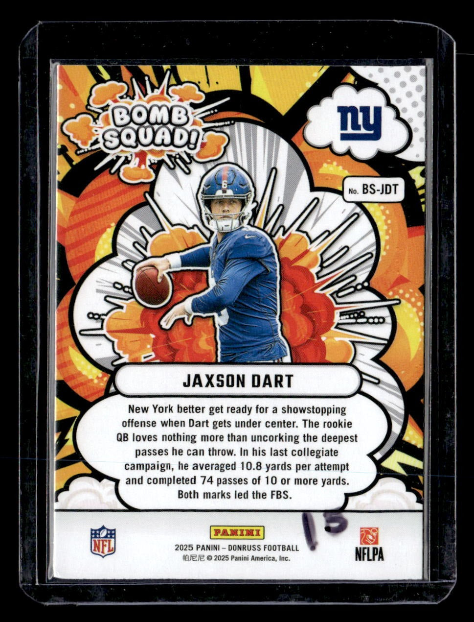2025 Donruss #BS-JDT Jaxson Dart Bomb Squad — back