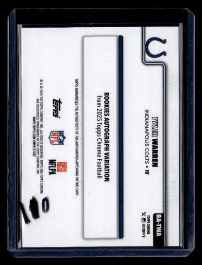 2025 Topps Chrome #RA-TWA Tyler Warren Chrome Rookie Auto Purple Refractor #/75 — back