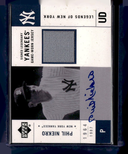 2001 Upper Deck Legends of New York #SYJ-PN Phil Niekro Signed Game-Worn Jerseys — front