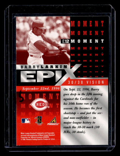 1998 Pinnacle #E12 Barry Larkin Epix Orange — back