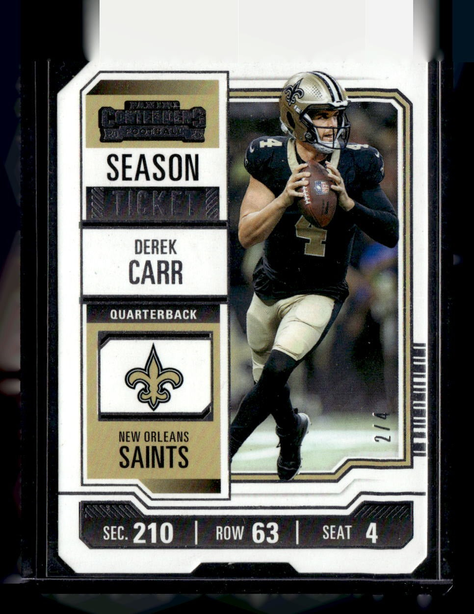 2023 Panini Contenders #72 Derek Carr Season Ticket Stub #/4 — front