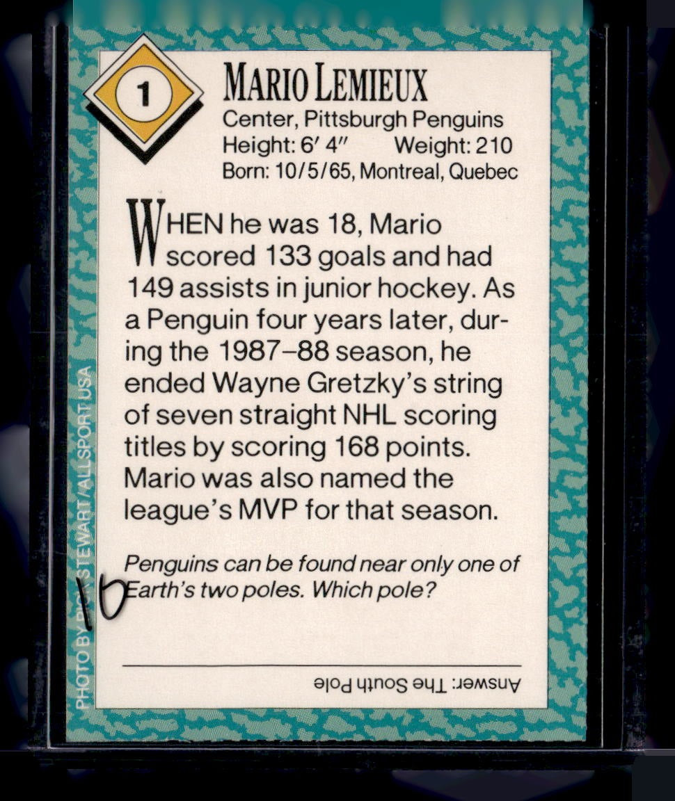 1989 Sports Illustrated for Kids #1 Mario Lemieux — back