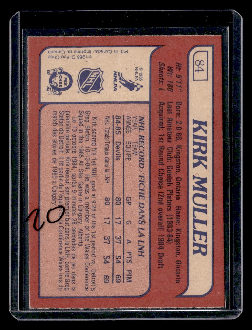 1985-86 Topps #84 Kirk Muller — back