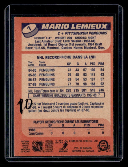 1988-89 Topps #1 Mario Lemieux — back