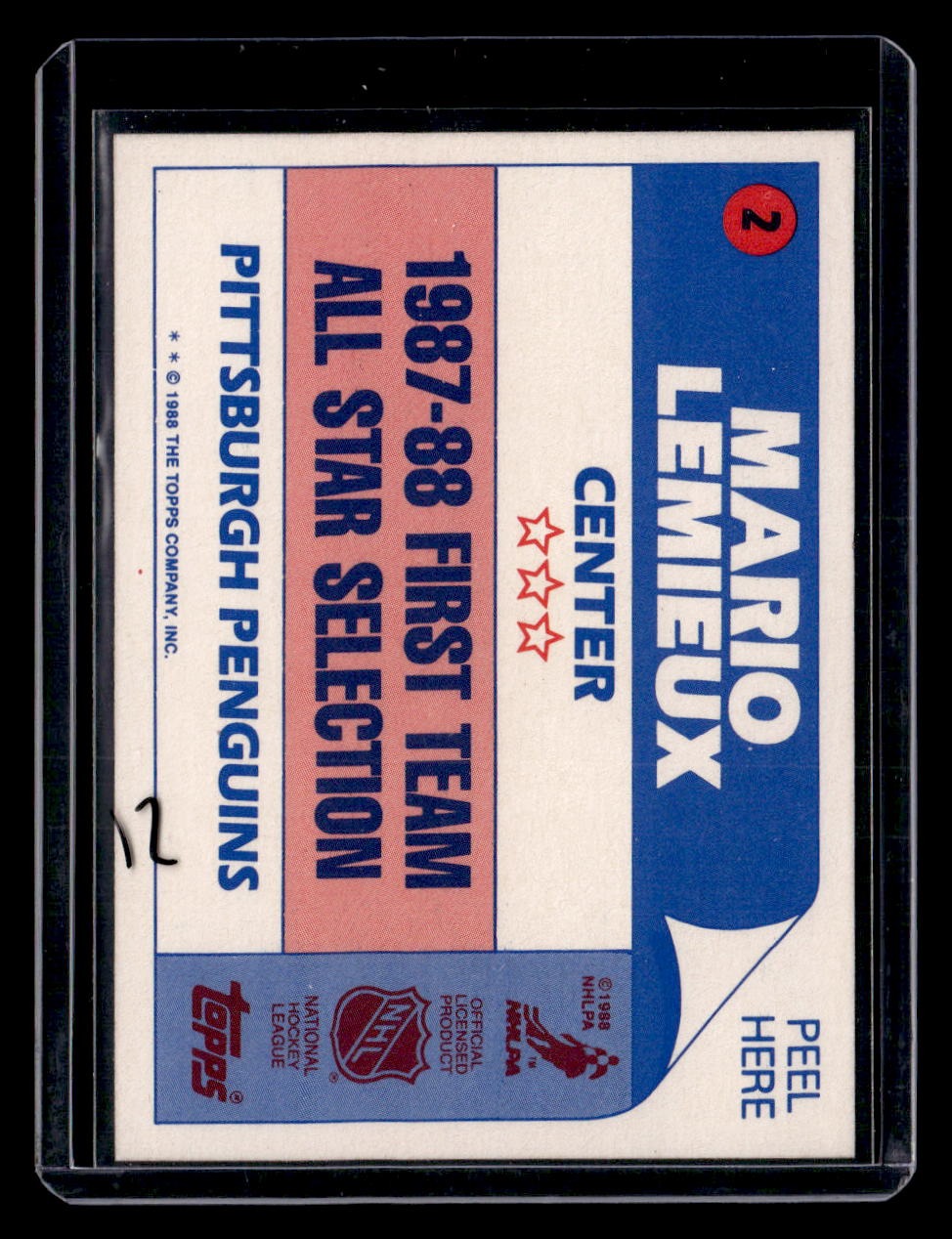1988-89 Topps #2 Mario Lemieux Stickers — back