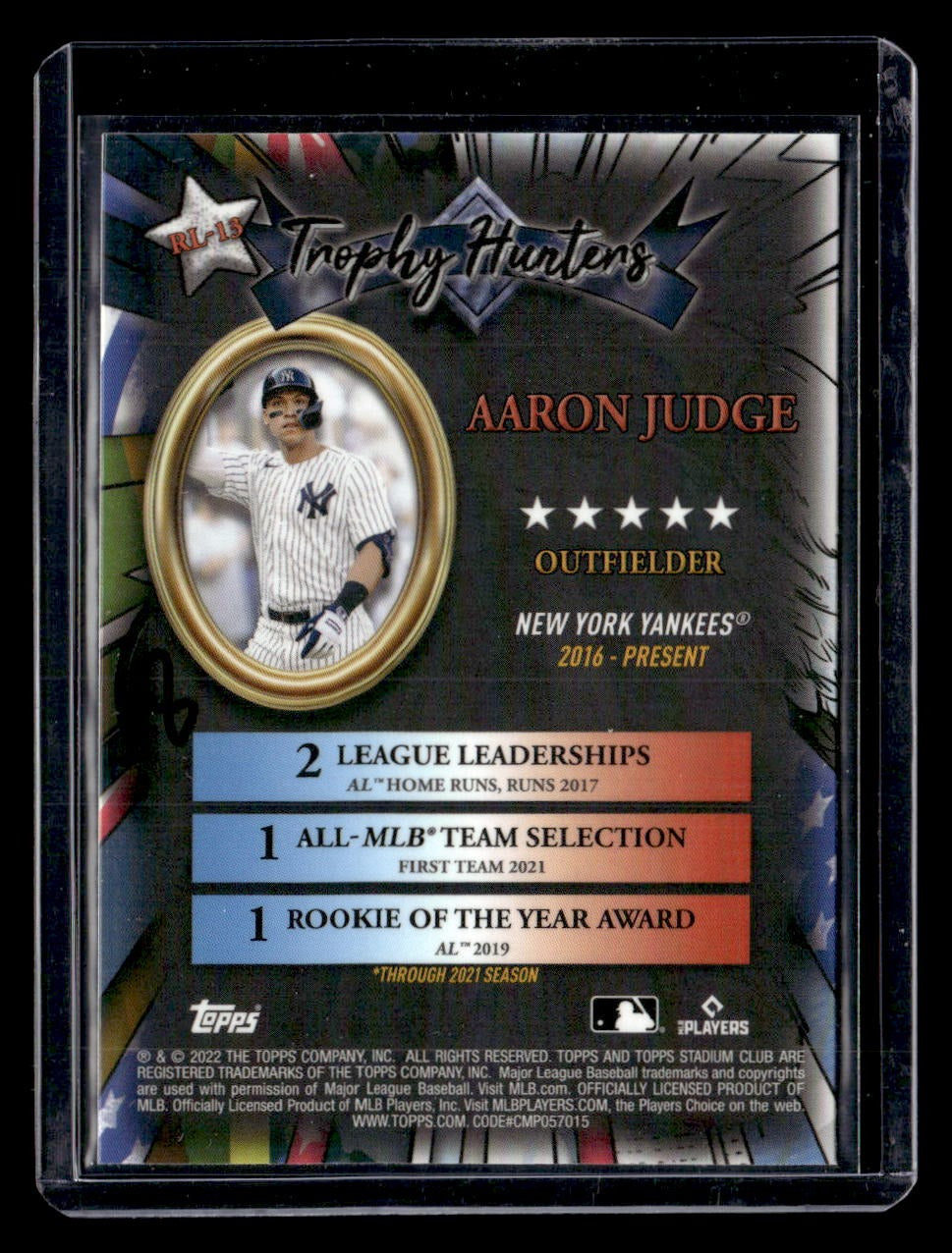 2022 Stadium Club Chrome #RL-13 Aaron Judge Trophy Hunters — back