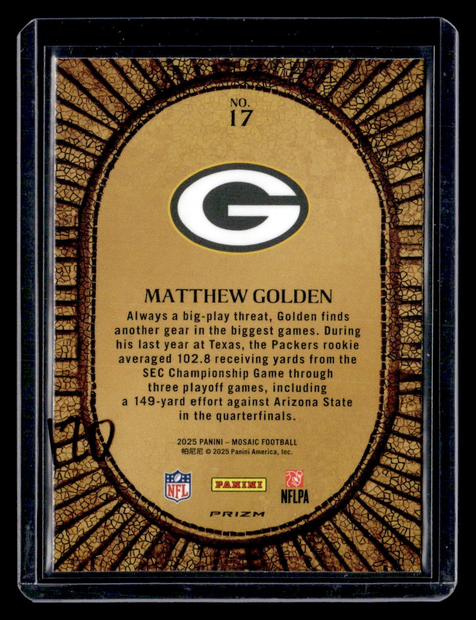 2025 Panini Mosaic #17 Matthew Golden Micro Mosaic — back