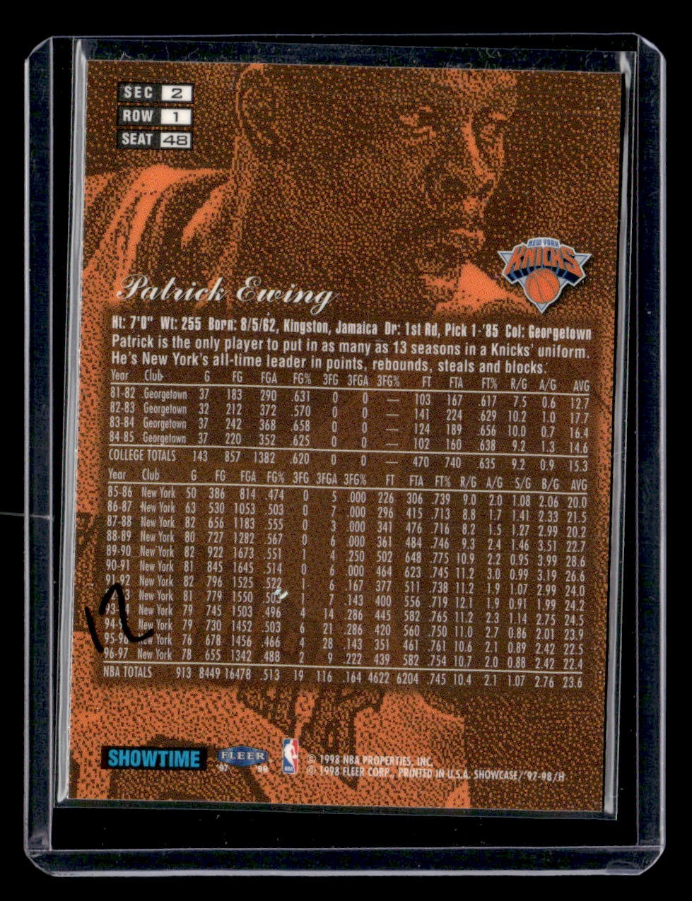 1997-98 Flair Showcase #48 Patrick Ewing Flair Showcase Row 1 — back