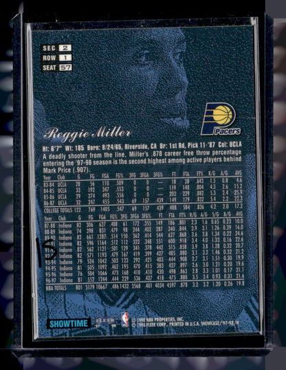1997-98 Flair Showcase #57 Reggie Miller Flair Showcase Row 1 — back
