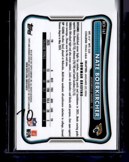 2026 Bowman #BCV-167 Nate Boerkircher Chrome Red Lava Refractor #/5 — back