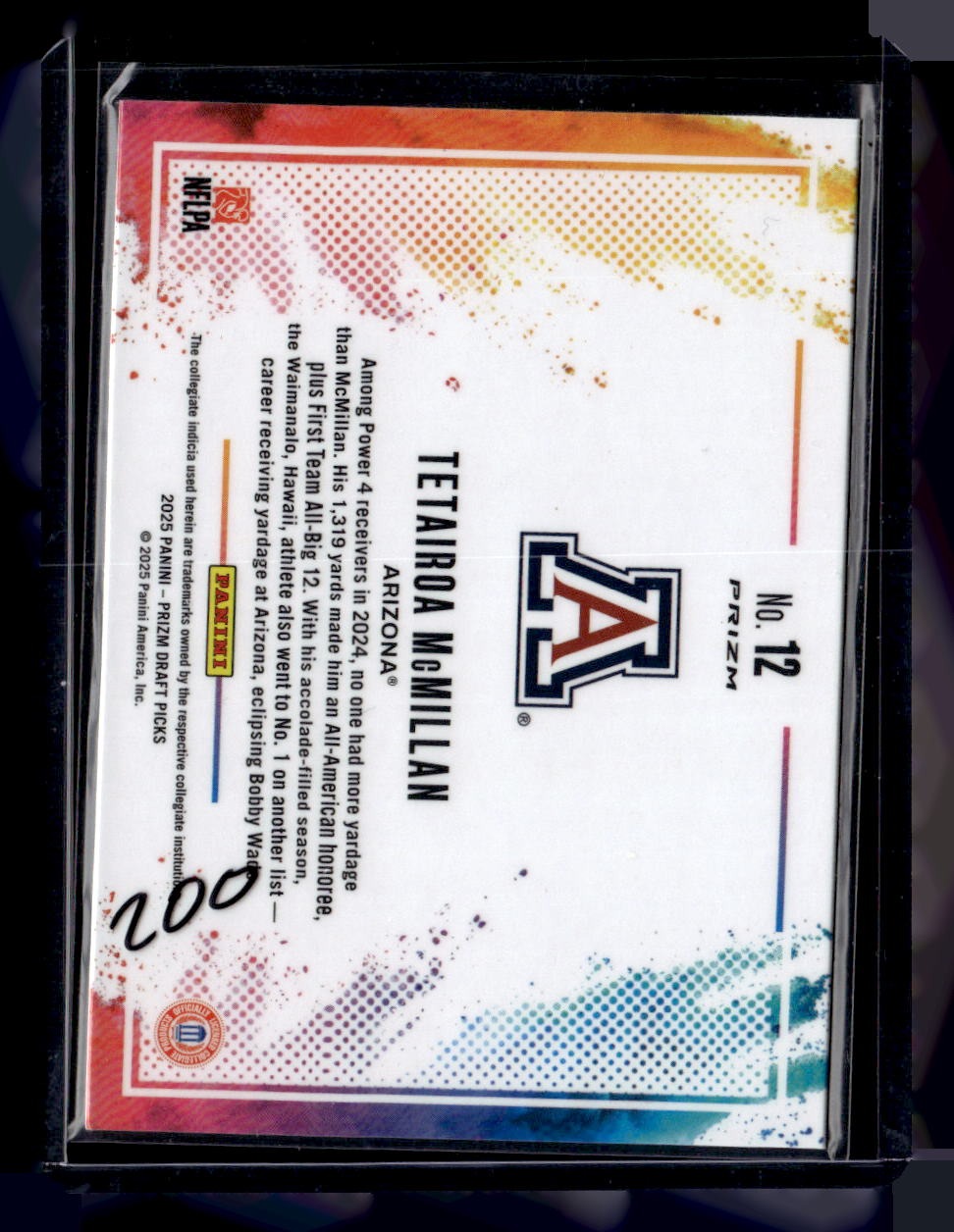 2025 Panini Prizm Draft Picks #12 Tetairoa McMillan Black Color Blast — back