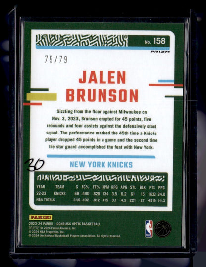 2023-24 Donruss Optic #158 Jalen Brunson Pink Velocity #/79 — back