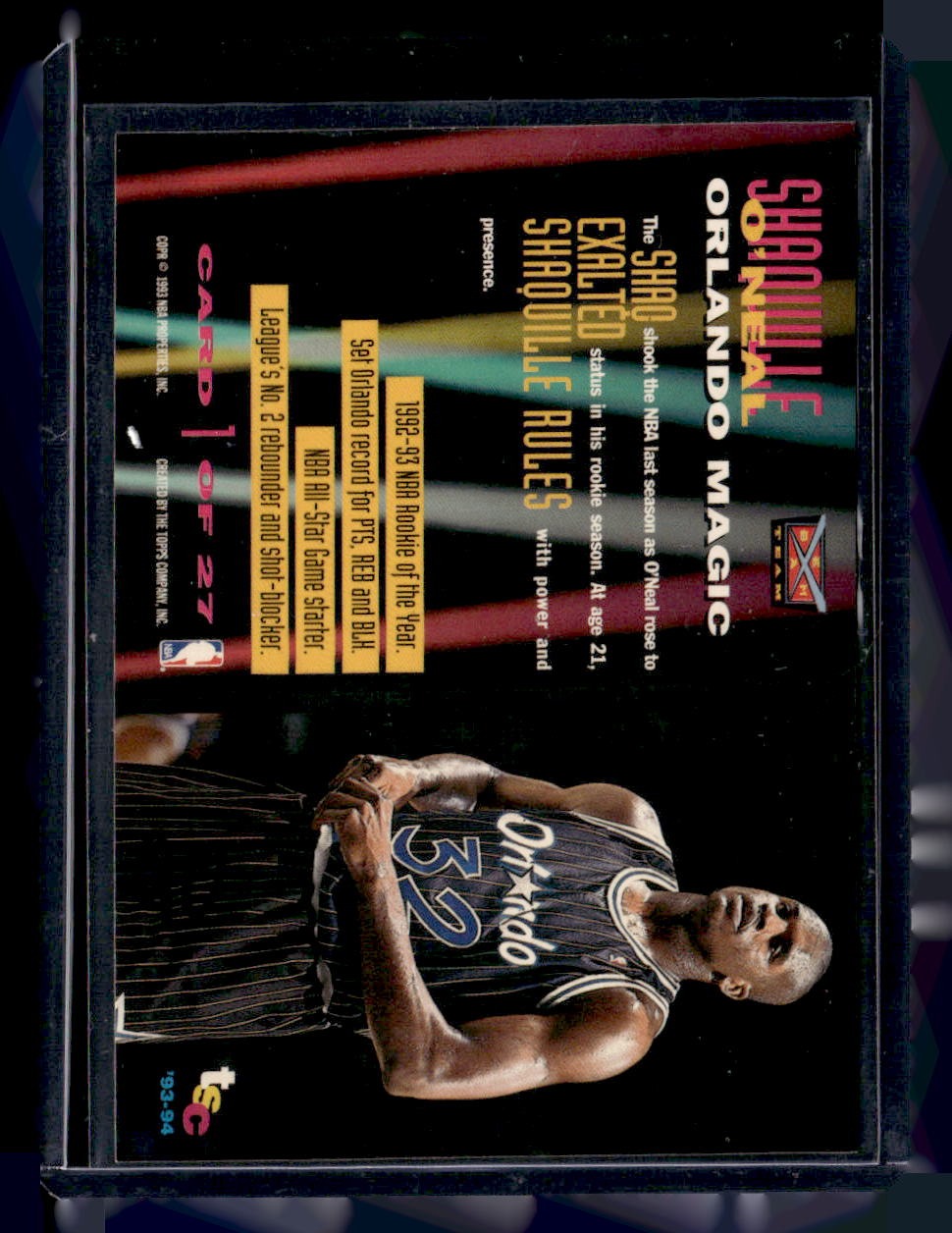 1993-94 Stadium Club #1 Shaquille O'Neal Beam Team Members Only Gold Stamp — back