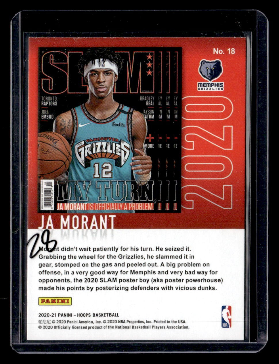 2020-21 Hoops Winter #18 Ja Morant Slam — back