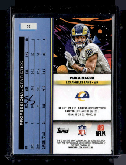 2025 Topps Chrome Cosmic #58 Puka Nacua Blue Moon Refractor #/99 — back