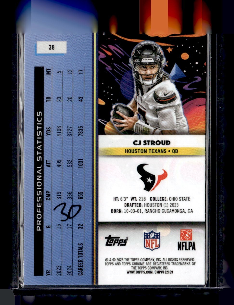 2025 Topps Chrome Cosmic #38 CJ Stroud White Hole Refractor — back