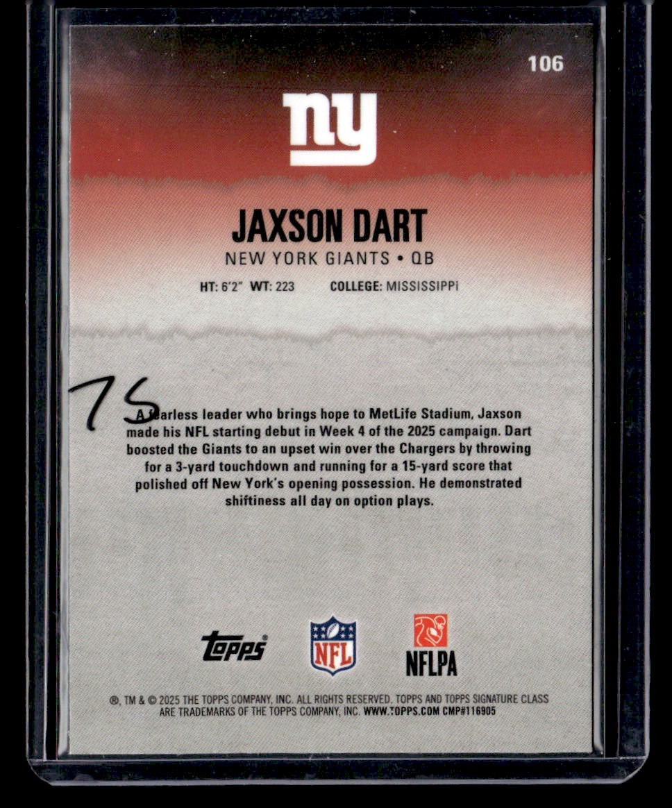 2025 Topps Signature Class #106 Jaxson Dart Chrome Green Refractor #/150 — back