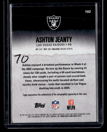 2025 Topps Signature Class #102 Ashton Jeanty Autographs — back