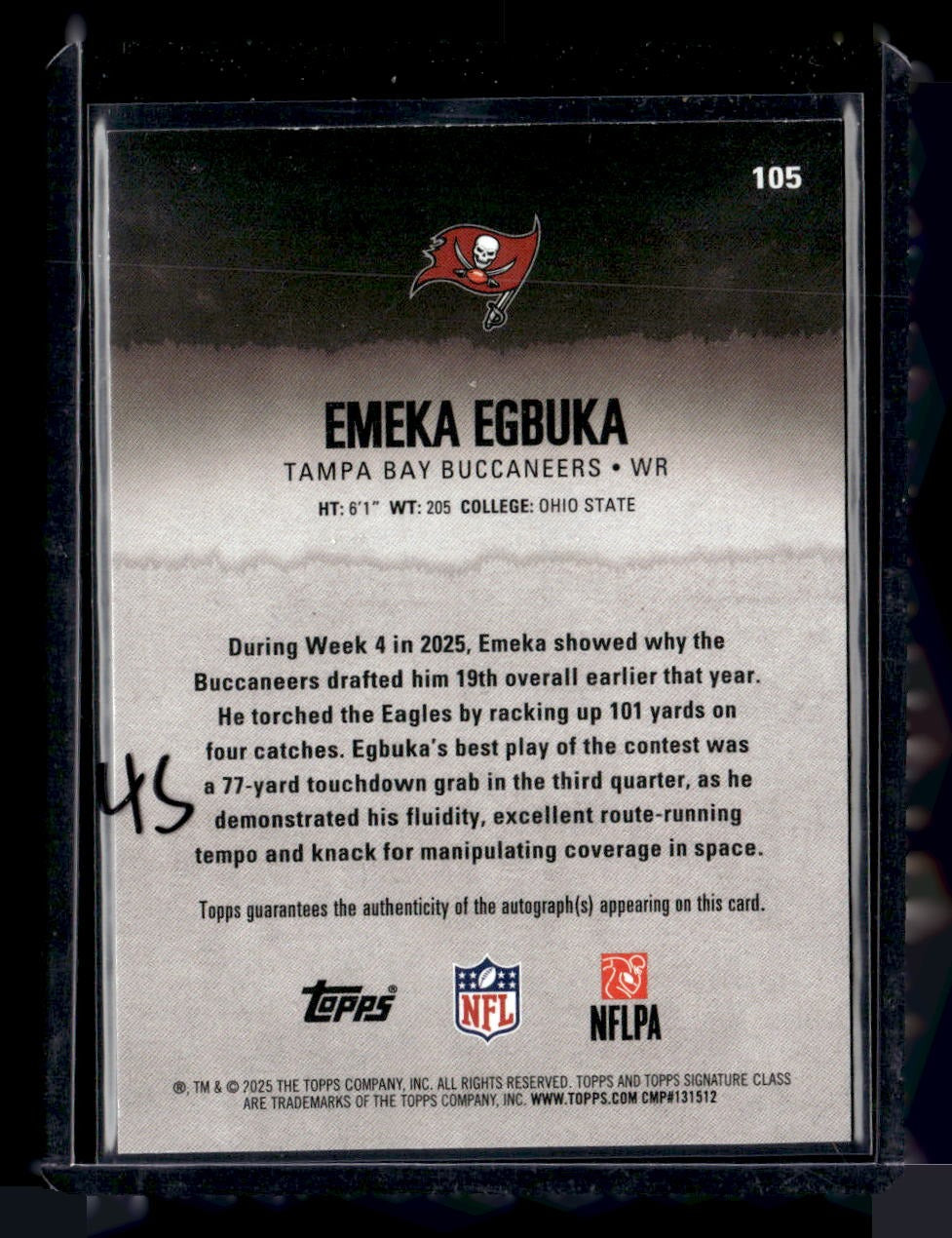 2025 Topps Signature Class #105 Emeka Egbuka Autographs — back